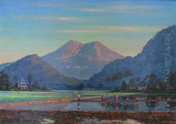 Rice Field At Dawn Oil Painting by Leo Eland