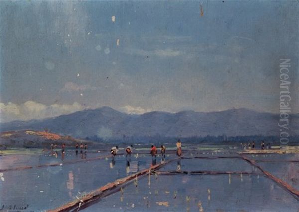 Working In The Fields Oil Painting by Leo Eland