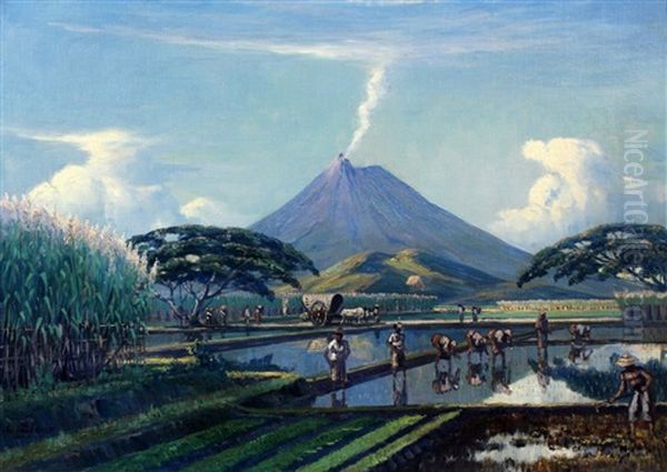 Merapi Oil Painting by Leo Eland