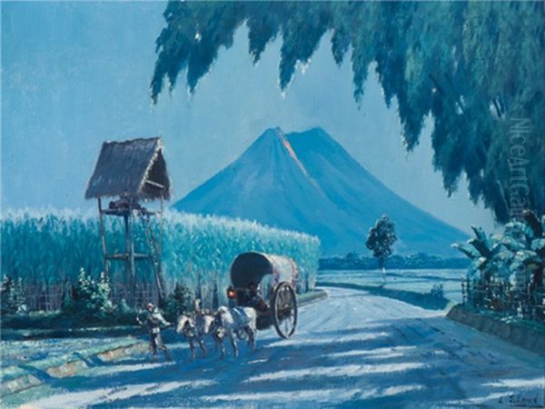 Traveling By Cart With Buffaloes Oil Painting by Leo Eland