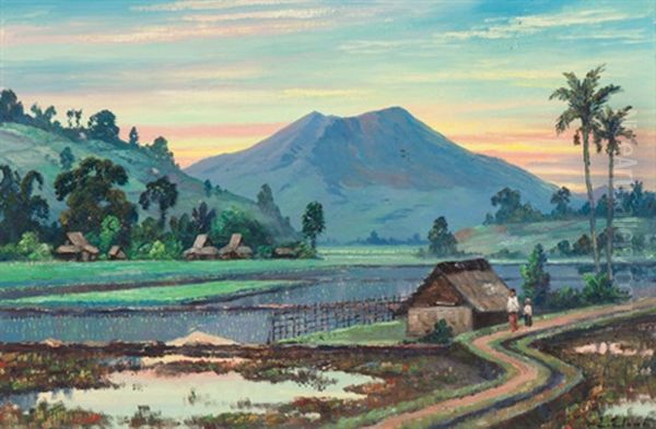 The Sawah At Dawn Oil Painting by Leo Eland