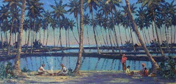 Landscape With Coconut Trees Oil Painting by Leo Eland