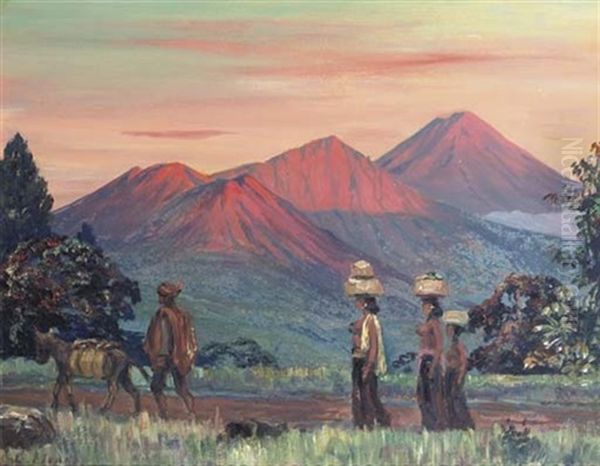 Gunung Agoeng, Bali - Returning Home Oil Painting by Leo Eland