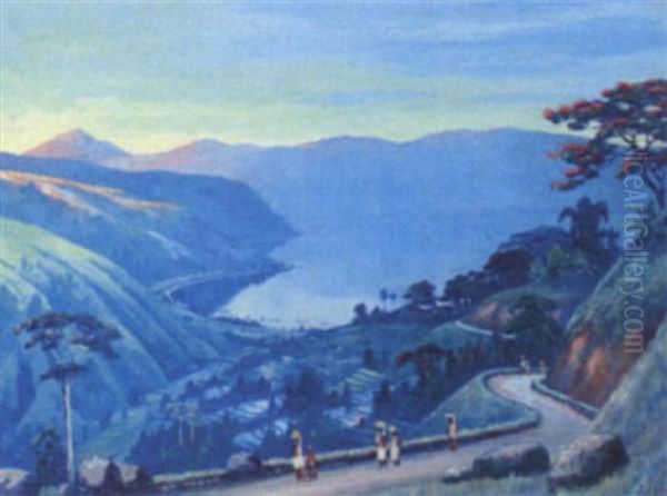 Women With Baskets On A Mountainous Path Oil Painting by Leo Eland