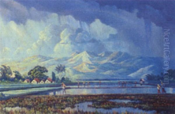 Paddy Fields After The Storm Oil Painting by Leo Eland