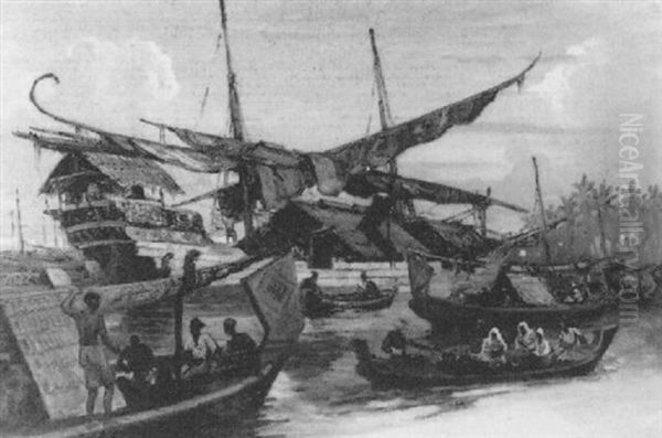 Boats At Sunset Oil Painting by Leo Eland