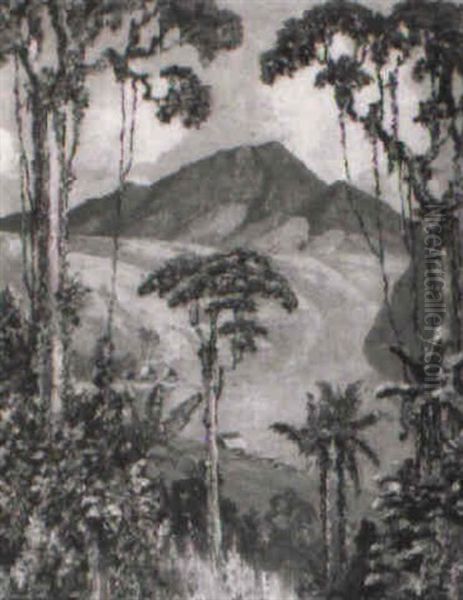 View On A River Seen Through The Trees Oil Painting by Leo Eland