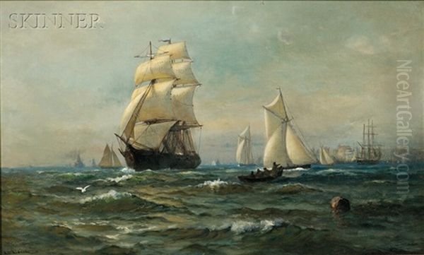 New Bedford Harbor Oil Painting by Lemuel D. Eldred