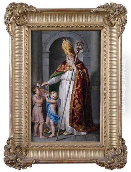 Heiliger Nikolaus Mit Zwei Englein Oil Painting by Maria Ellenrieder
