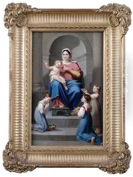 Thronende Maria Mit Kind Und Gabenbringenden Madchen Oil Painting by Maria Ellenrieder