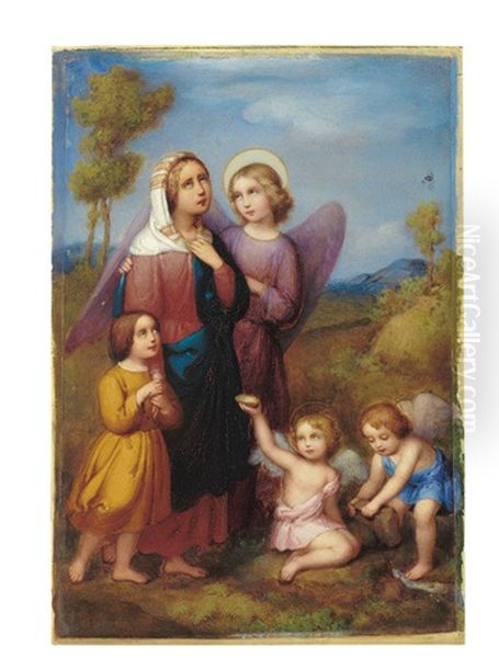 Schutzengel Und Putten Begleiten Mutter Mit Kleinem Madchen Oil Painting by Maria Ellenrieder