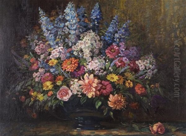 Floral Bouquet With Roses Oil Painting by Emily Louise Orr Elliott