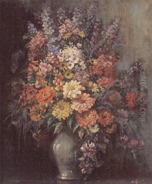 Luxuriant Floral Still Life Oil Painting by Emily Louise Orr Elliott