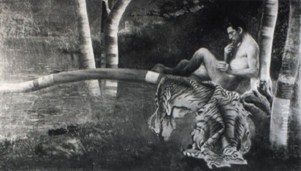 Pan Reclining Beside A Stream Oil Painting by John Elliott