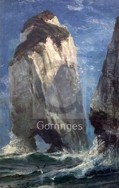 Chalk Stack Near Flamborough Head Oil Painting by Edwin Ellis