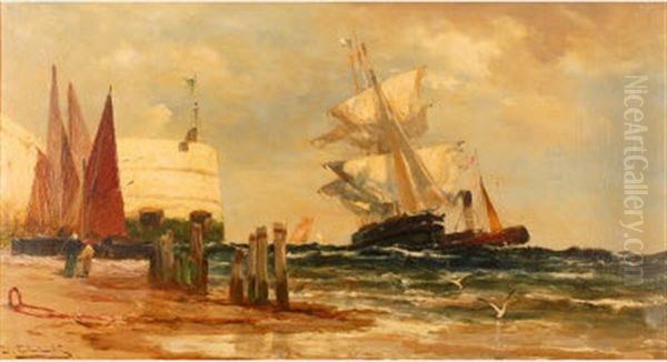 Homeward Bound, Over The Bar, Portsmouth Oil Painting by Edwin Ellis