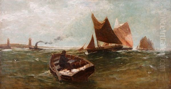 Fishing Boats In The Channel Oil Painting by Edwin Ellis