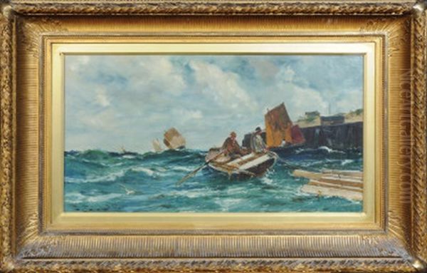 Heavy Seas By The Jetty Oil Painting by Edwin Ellis