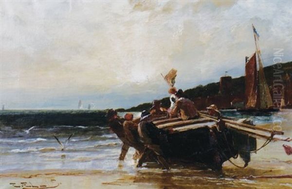 Hauling The Boat Oil Painting by Edwin Ellis
