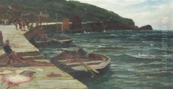 On A Pier Oil Painting by Edwin Ellis