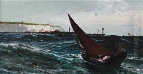 Fishing Boat Off Dover Oil Painting by Edwin Ellis