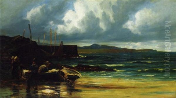Unloading The Catch Oil Painting by Edwin Ellis