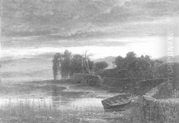 Kleines Boot In Der Abenddammerung Auf Einem See Oil Painting by Edwin Ellis