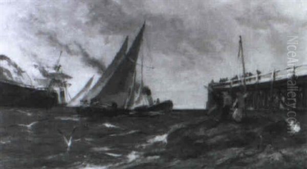 Auslaufende Schiffe Bei St_rmischer See Oil Painting by Edwin Ellis