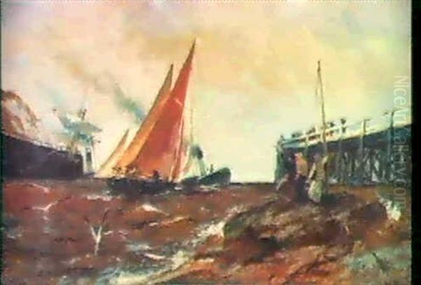 Auslaufende Schiffe Bei Sturmischer See Oil Painting by Edwin Ellis