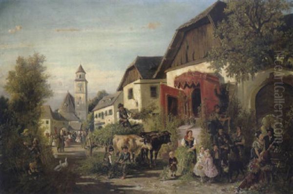 Vorbereitungen Zum Fronleichnamszug Oil Painting by Ignaz Ellminger