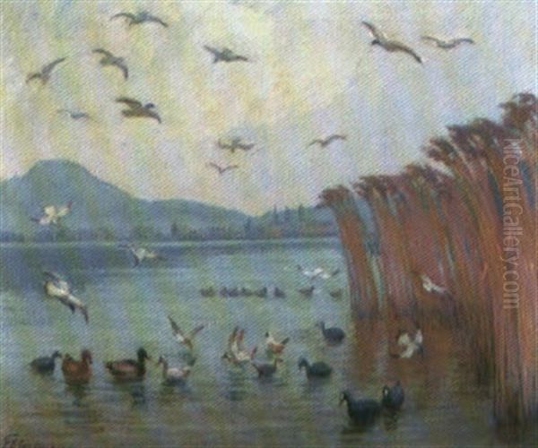 Blick Uber Den See Auf Luzern Im Herbst Oil Painting by Franz Jakob Elmiger