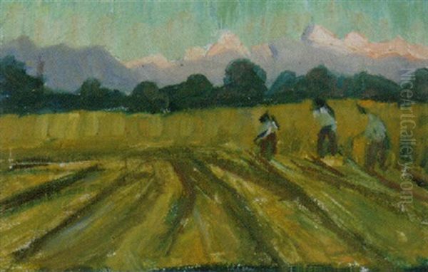 Drei Mahder Im Feld Oil Painting by Franz Jakob Elmiger