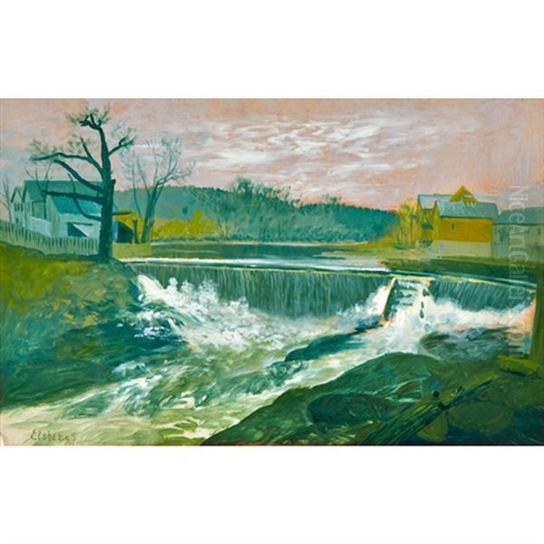 A River Dam Oil Painting by Louis Michel Elshemius