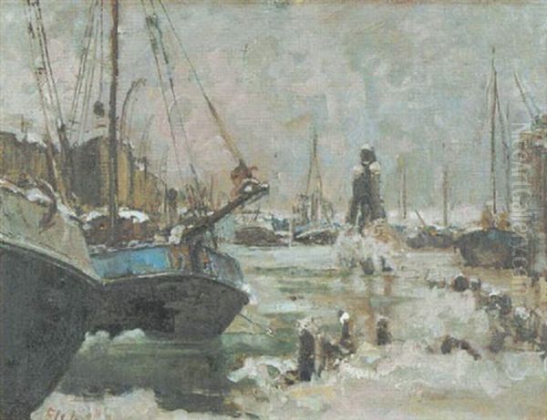 Winter Im Hafen Oil Painting by Toni Elster