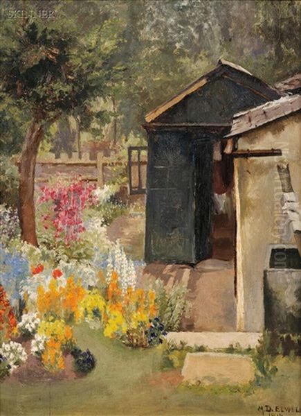 View Of A Summer Garden With Shed Oil Painting by Mary Dawson Elwell