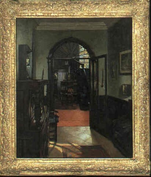 Hallway With A Fanlight Door Oil Painting by Mary Dawson Elwell
