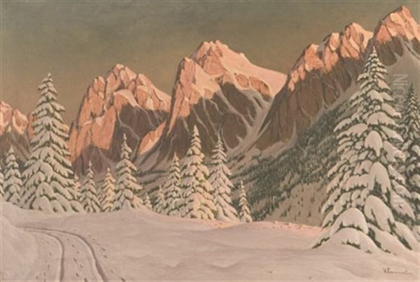 Mountain Range At Twilight Oil Painting by Victor Emanuelov