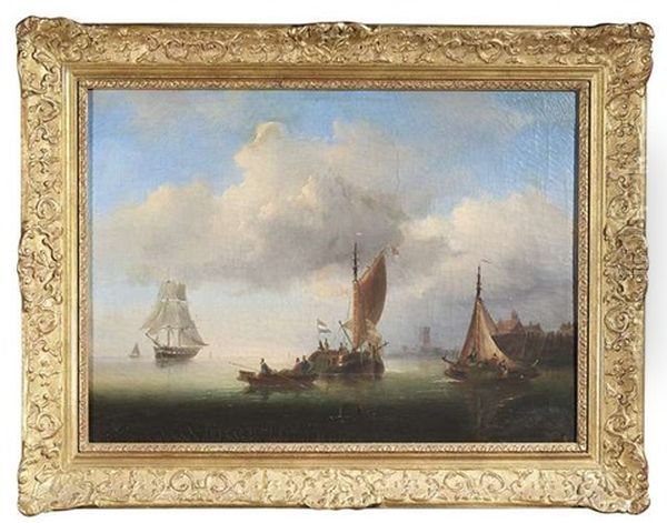 Segelboote Vor Abendlicher Kustenlandschaft Oil Painting by Govert Van Emmerik