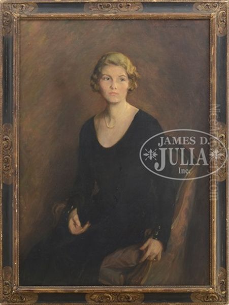 Portrait Of A Seated Young Woman In Black Dress With Pearls Oil Painting by Lydia Field Emmet