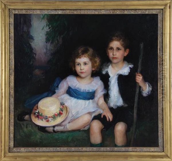 Portrait Of Young Siblings Oil Painting by Lydia Field Emmet