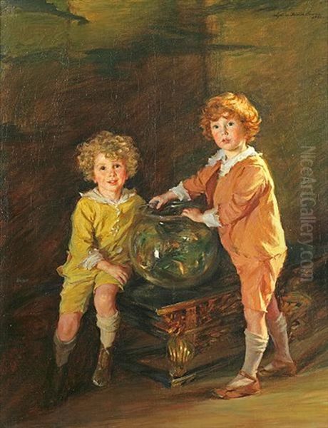 Goldfish, A Portrait Of Roland And Peter Hazard Oil Painting by Lydia Field Emmet