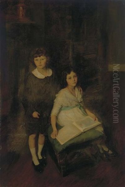 A Portrait Of Two Children Oil Painting by Lydia Field Emmet