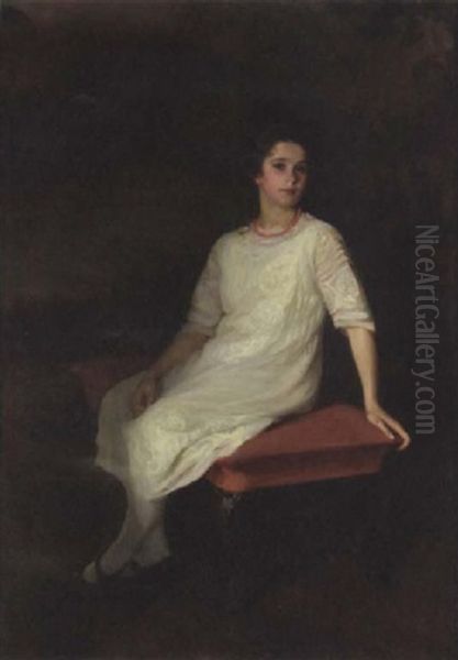 A Portrait Of Katherine Mackay At Age 12 Oil Painting by Lydia Field Emmet