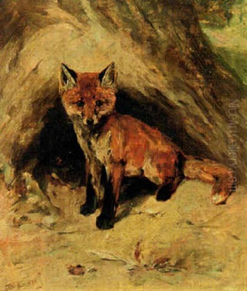 A Fox Cub Oil Painting by John Emms
