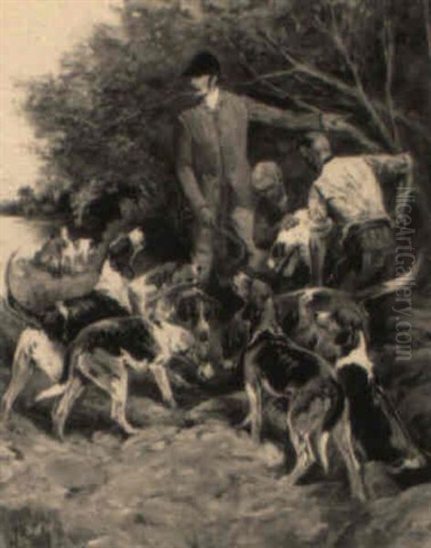 Huntsmen And Hounds Oil Painting by John Emms