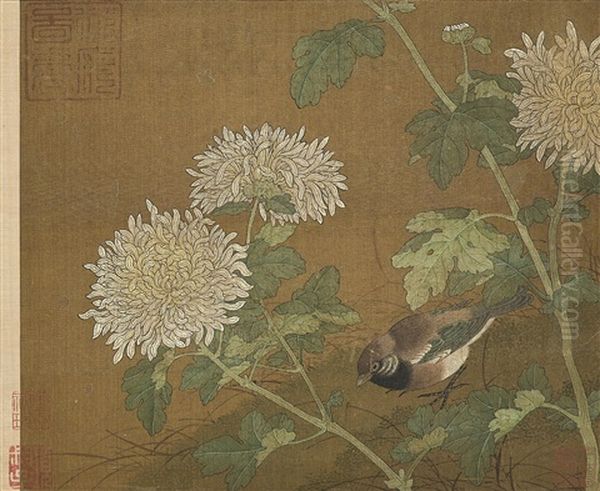 Chrysanthemum And Sparrow Oil Painting by Huizong Emperor