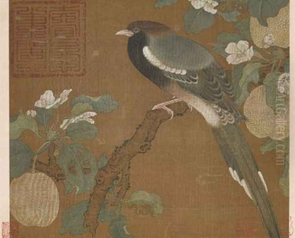 Bird On Pear Blossoms Oil Painting by Huizong Emperor