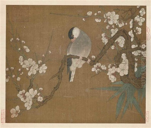 Bird On Flowering Branch Oil Painting by Huizong Emperor