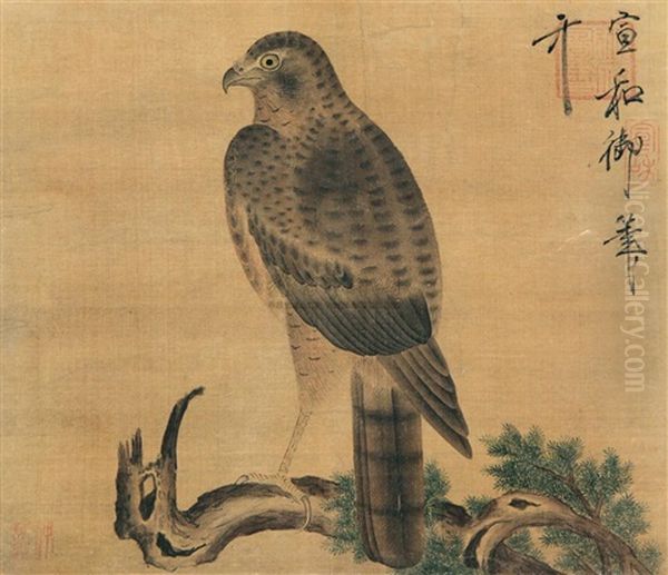 Eagle Perched In Pine Oil Painting by Huizong Emperor