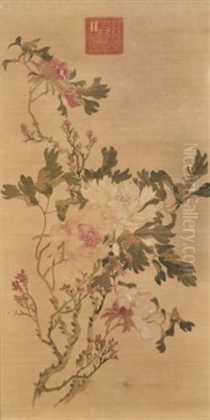 Peony Oil Painting by Empress Cixi Manchu-Chinese